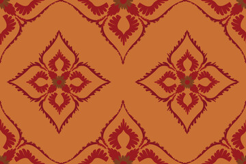 seamless pattern with Red flowers and Orange blackground 