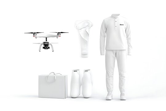White delivery uniform with scouter and quadrocopter mockup