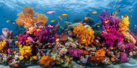 Colorful coral reef with vibrant fish.