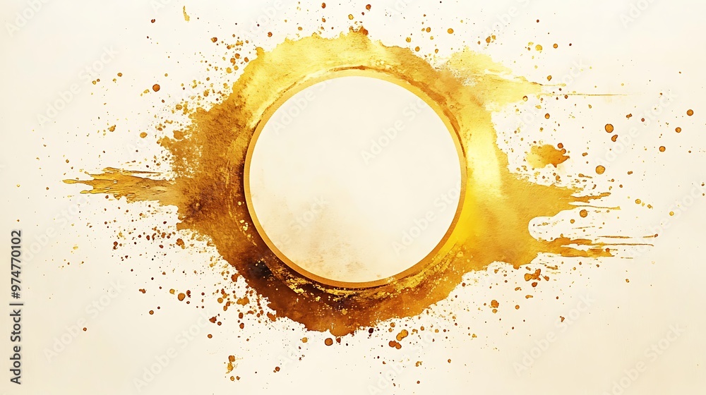 Poster Abstract gold circle water color