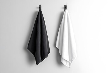 Fototapeta premium Black and white big towel hanging on hook mockup