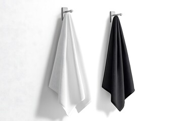 Black and white big towel hanging on hook mockup
