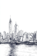 Obraz premium Manta, Ecuador, black and white pen pencil hand-drawn effect portrait drawing illustration for travel poster, card, wallpaper, backdrop or banner. Modern, clear, artistic and simple