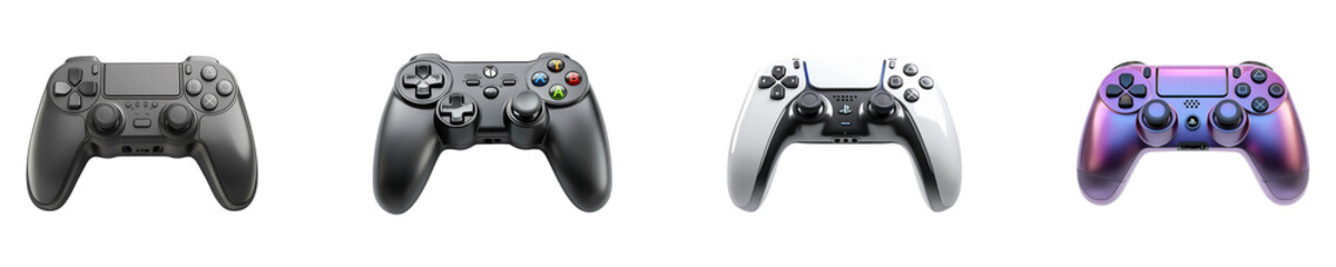 Set, collection of Ender game controller joystick pad for gaming isolated on transparent background.