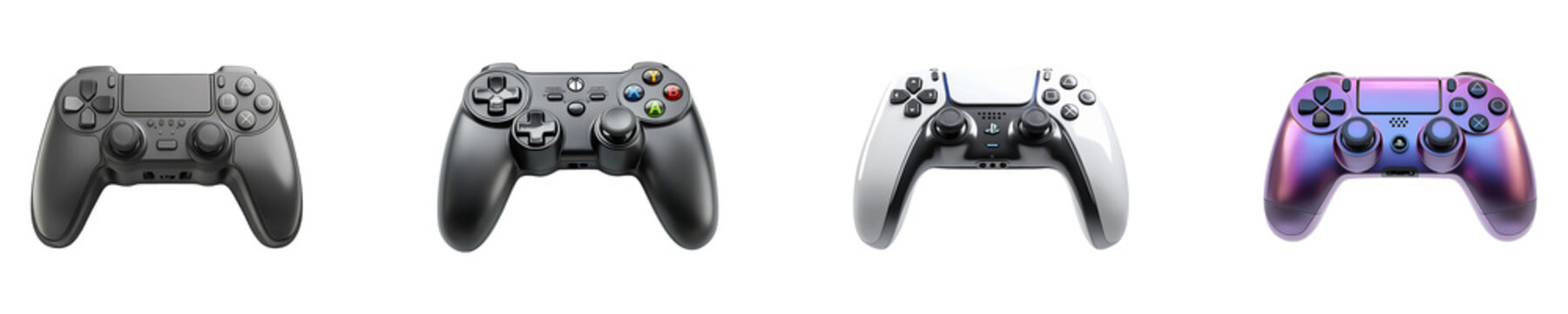 Set, collection of Ender game controller joystick pad for gaming isolated on transparent background.