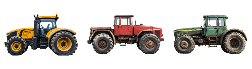 Obraz premium Set, collection of Farming tractor isolated on transparent background.
