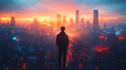 The silhouette of a modern city skyline overlaid with financial graphs, depicting the connection between urban development and economic expansion.