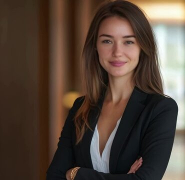 Mujer latina ojos obscuros ejecutiva exitosa empresaria mexicana en una oficina ejecutiva para reuniones empresariales y toma de decisiones laborales