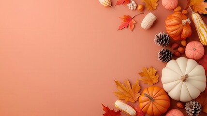 Thanksgiving menu, handwritten with autumn elements, 3D illustration, copy space for text,