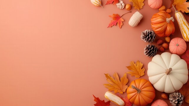 Thanksgiving menu, handwritten with autumn elements, 3D illustration, copy space for text,