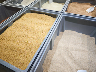 Bulk products in containers in the supermarket