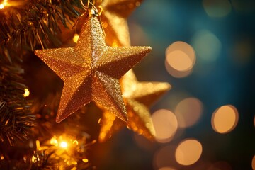 Enchanting christmas background with golden stars and lights for festive celebrations