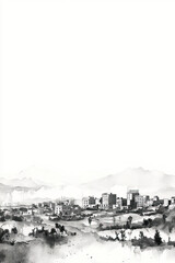 Mekelle, Ethiopia, black and white pen pencil hand-drawn effect portrait drawing illustration for travel poster, card, wallpaper, backdrop or banner. Modern, clear, artistic and simple