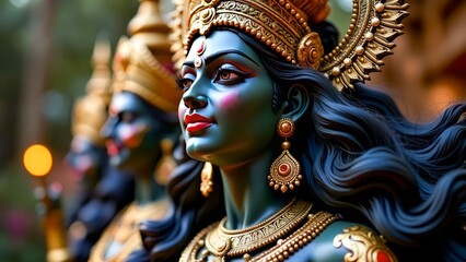 Vibrant Statue of  Kali Hindu goddess of death and rebirth