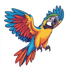 Fototapeta premium A cheerful parrot with a wide wingspan, vibrant feathers, digital vector style, bold colors, isolated on white background