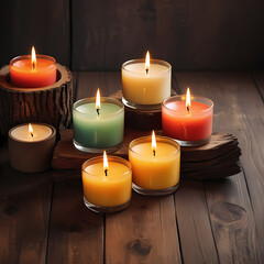 Aromatherapy Candles on Wooden Table