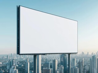 Blank billboard atop an iconic skyscraper