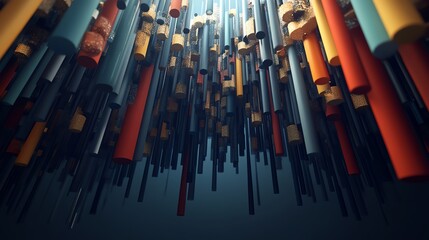 Abstract 3D illustration of colorful cylinders.