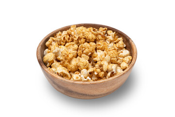 Caramel popcorn in a wooden bowl