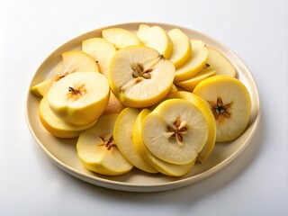 Freshly Sliced Yellow Apples on Plate