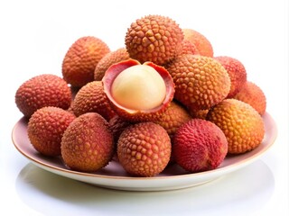 Fresh Lychee Fruits Piled on Plate