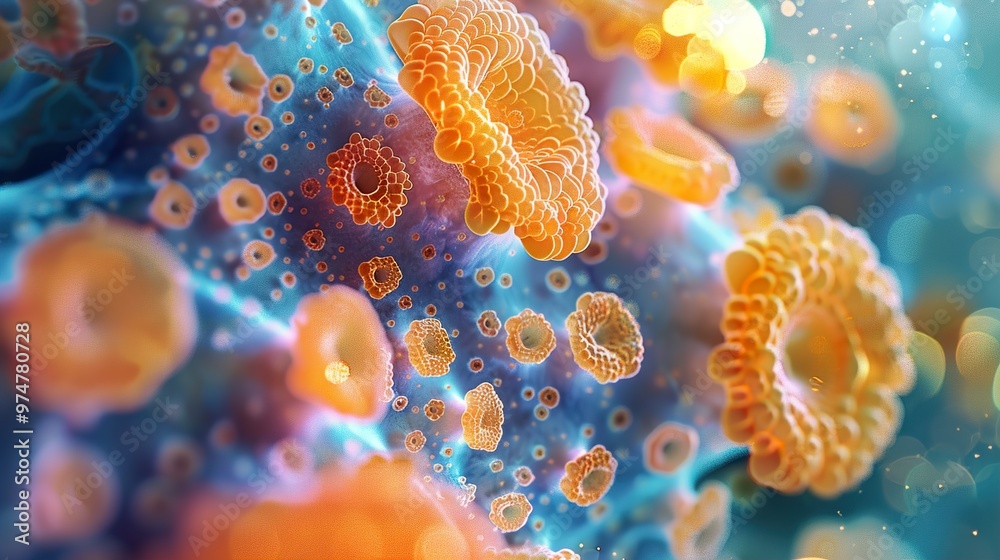 Wall mural microscopic cells: a colorful world of biology