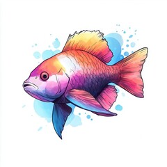 Naklejka premium A parrotfish swimming gracefully, vivid colors, digital painting, soft lighting, isolated on white background