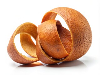 Dried Curled Orange Peel Isolated on White