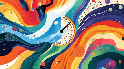 Obraz premium Colorful Abstract Art with Clock Symbolism