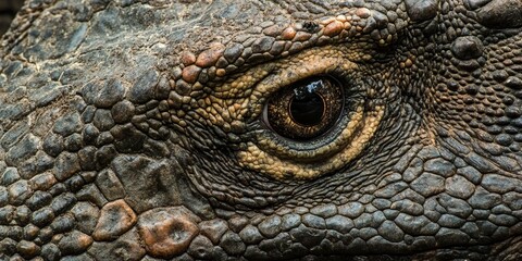 Fototapeta premium Close-up of a Komodo dragon's eye and scales.