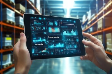 Tablet interface for warehouse management with data visualizations in a bright setting