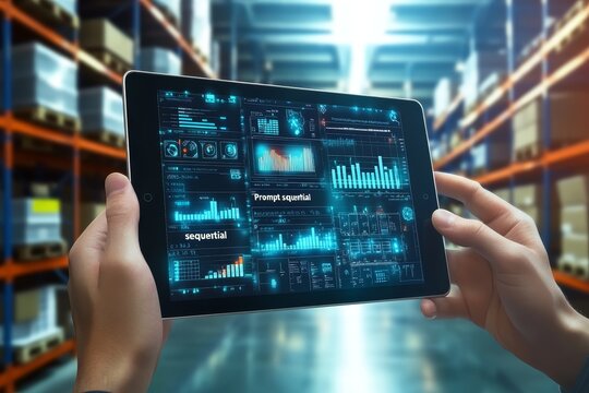 Tablet interface for warehouse management with data visualizations in a bright setting