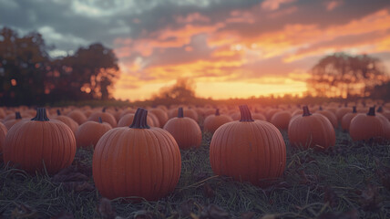 Autumn Pumpkin Patch Sunset Landscape