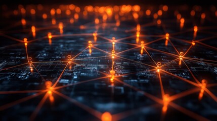 Obraz premium A sleek business network symbol featuring linked figures and network nodes, ideal for representing business collaboration and partnerships.