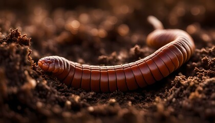 Earthworm moving on the fertile soil. Dendrobaena is a burrowing annelid worm that lives in the soil, if many in the soils, that soil are rich in organic matter. Earthworms as bait for fishing.
