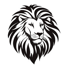 Obraz premium A stylized black and white illustration of a lion's head with a thick mane.