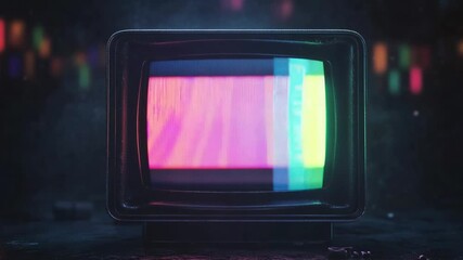 A vintage TV emits vibrant static colors in a dimly lit space, evoking feelings of nostalgia and creativity - Powered by Adobe