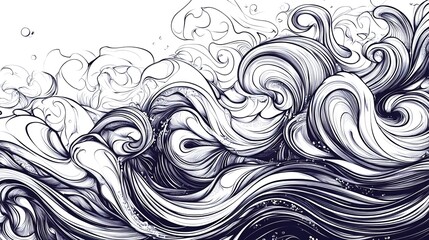 Abstract illustration of swirling ocean waves in black and white.