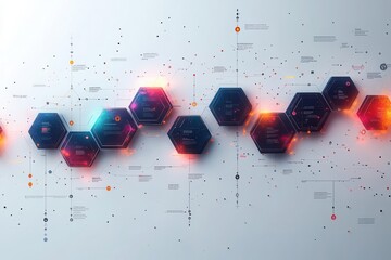 sleek vertical timeline infographic 5 connected hexagonal nodes minimalist icons gradients of teal and coral clean sansserif typography on light background