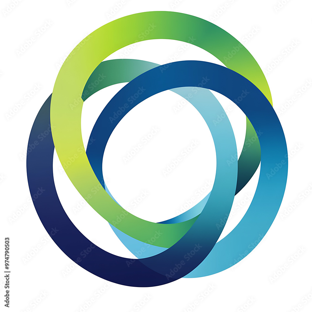 Poster an abstract image of three interconnected curved shapes in green, blue, and navy hues.