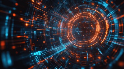 Fototapeta premium Describe an abstract technology background with geometric shapes and digital elements.