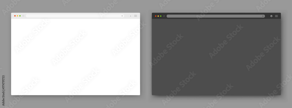 Poster browser windows. a set of realistic empty browser windows with a toolbar, a search bar and a shadow 