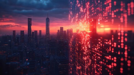 A futuristic city skyline integrated with digital financial charts and rising trend lines, showcasing the relationship between urban investments and global economic growth.