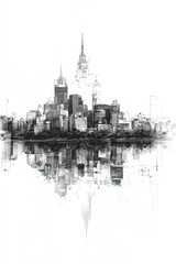 Obraz premium Neuqun, Argentina, black and white pen pencil hand-drawn effect portrait drawing illustration for travel poster, card, wallpaper, backdrop or banner. Modern, clear, artistic and simple