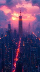 Naklejka premium Manhattan Skyline at Sunset with a Glow