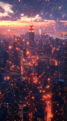 Fototapeta premium Nighttime Cityscape with Red and Orange Lights