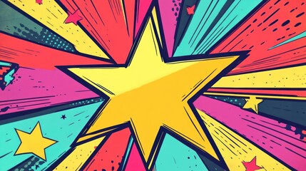 Fototapeta premium Design a scene with a vibrant background featuring colorful, overlapping starburst shapes in a comic book style, ideal for conveying energy.