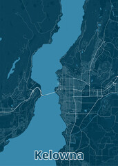 Kelowna British Columbia Canada artistic blueprint map poster