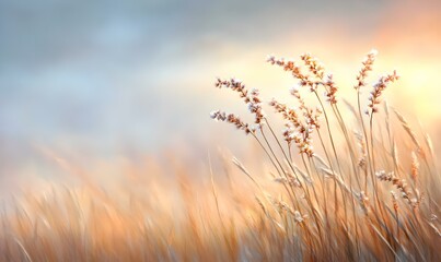 Naklejka premium Morning Serenity, an ethereal landscape blending soft colors and fluid shapes, evoking tranquility and dreams at dawn.
