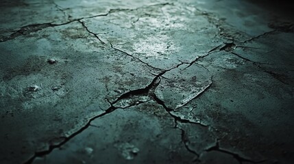 Obraz premium Close-up view of a cracked and weathered surface, showcasing intricate textures and shadows that create an atmospheric feel.